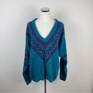 Vintage Concrete Mix Blue Purple Black V Neck Preppy Sweater Women Large